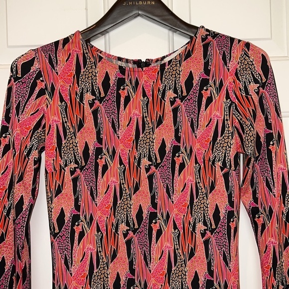JB by Julie Brown Giraffe Long Sleeve Shift Dress Size Small Pink Black - Picture 6 of 12